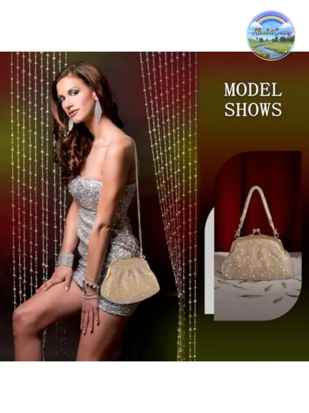 Rhinestone Clutch Evening Bag with Detachable Chain Formal Party Purse